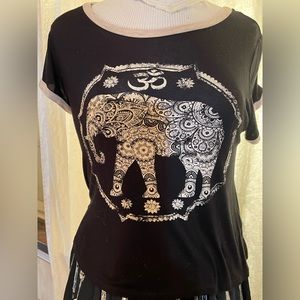 French Pastry 95% rayon, balance spandex, 19 length, 38 bust, hem 44”.